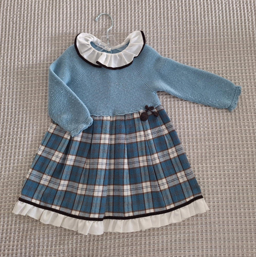 Juliana Blue Plaid Long Sleeve Dress with Ruffle Collar